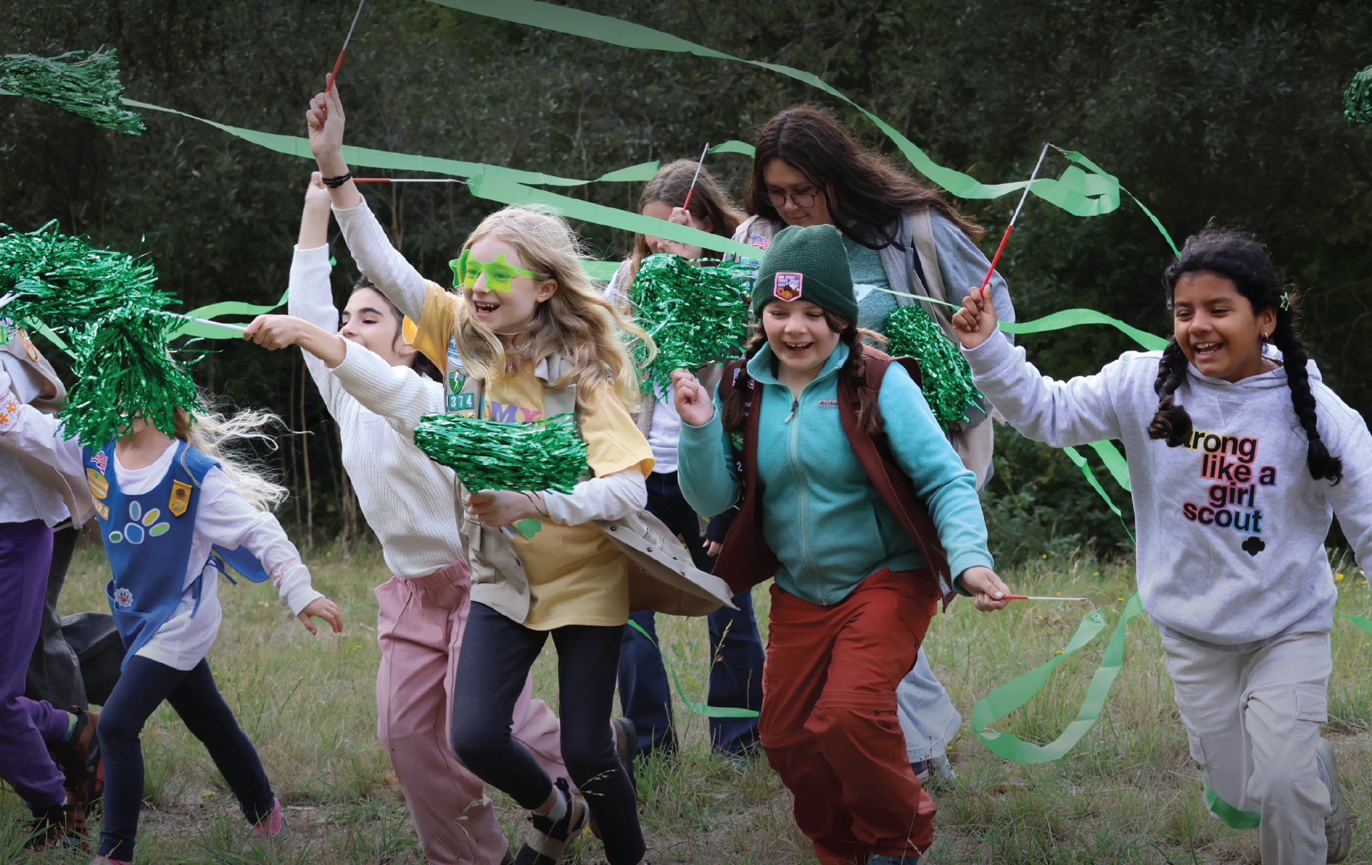 Girl Scouts Running and Celebrating